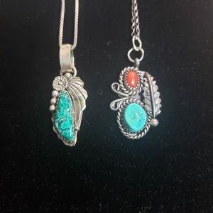 2 coral turquoise native tribe necklaces